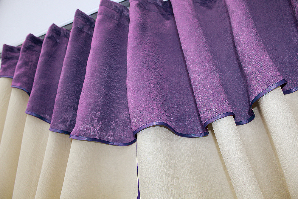 Кухонные шторы VR-Textil № 073к с ламбрекеном и подхватами молочный с фиолетовым 270х160 см (50-937) Киев - изображение 5