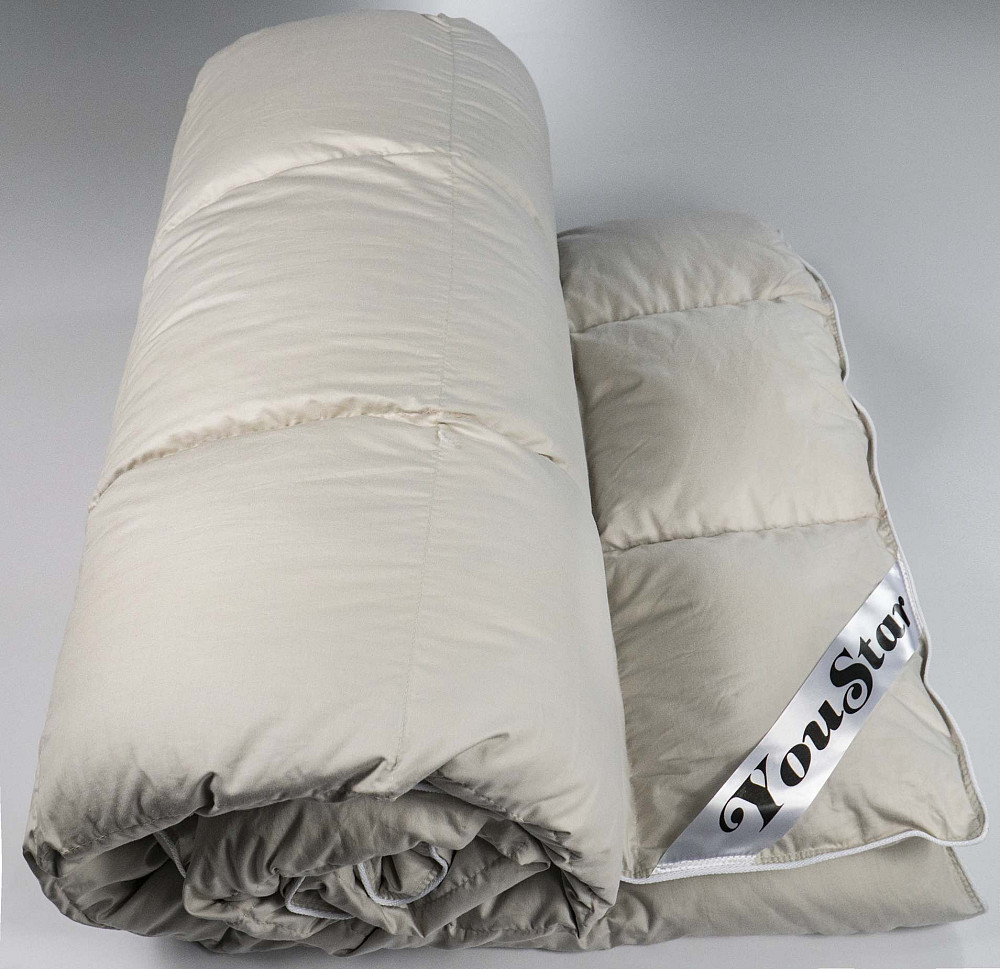 Эксклюзивное пуховое Двуспальное одеяло премиум качества YouStar 100% гусиный пух, Сатин, размер 175х205 см (Бежевый) Сумы - изображение 8