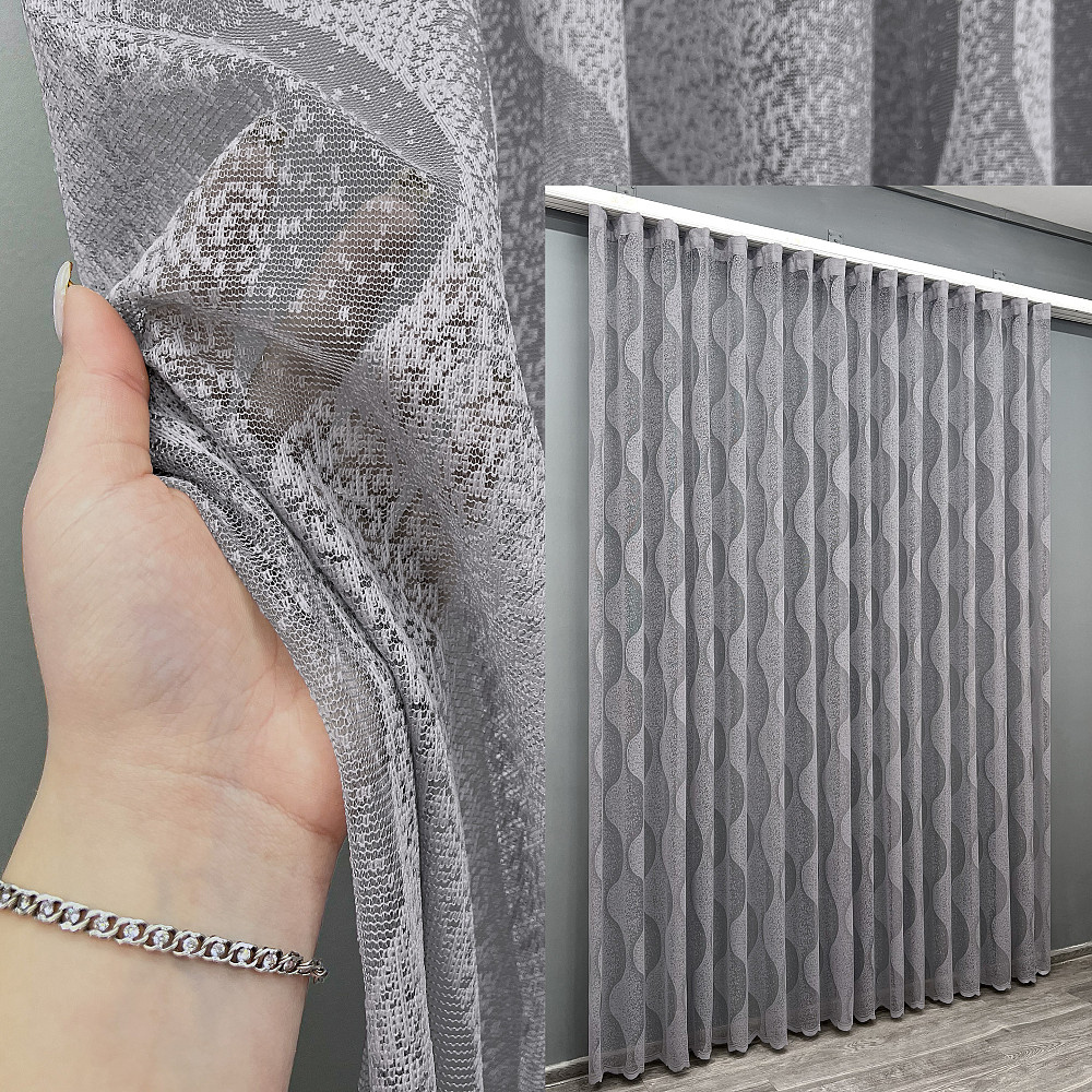 Тюль VR-Textil 1984т Жакард Сірий 400х270 см (42-1014) Київ - фото 1