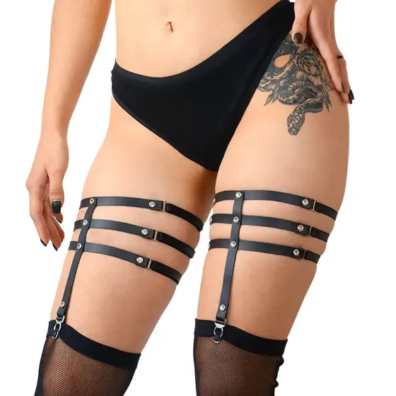 Гартери зі стразами Art of Sex - Floy, натуральна шкіра, Розмір XS - 2XL, колір Чорний Львів