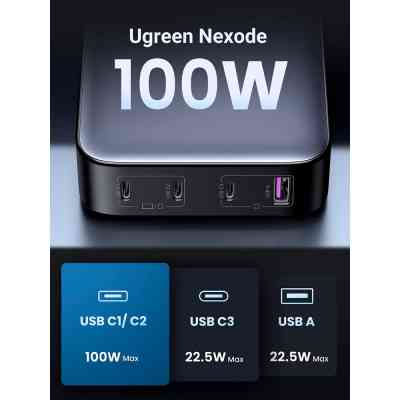 Зарядний пристрій Ugreen 4xUSB 100W (3xType-C+USB A QC3) GAN Charger Nexode Series Black CD328 (90928) Вінниця