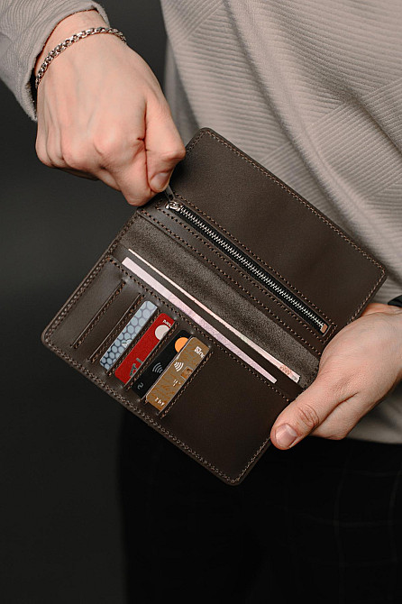 Чоловіче портмоне із натуральної гладкої шкіри SR005 (Коричневий) Суми - фото 5
