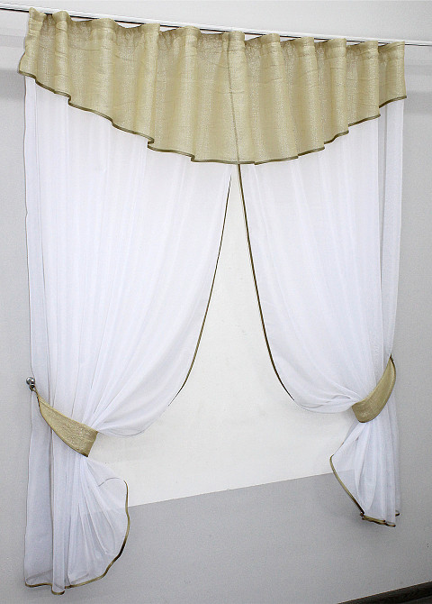 Кухонный комплект VR-Textil № 084к шторки с ламбрекеном золотистый с белым 270х170 см (52-0221) Киев - изображение 2