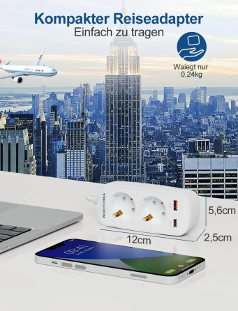 Мережевий подовжувач Rootoma GT-6182U з USB та Type-C PD 20W Луцьк