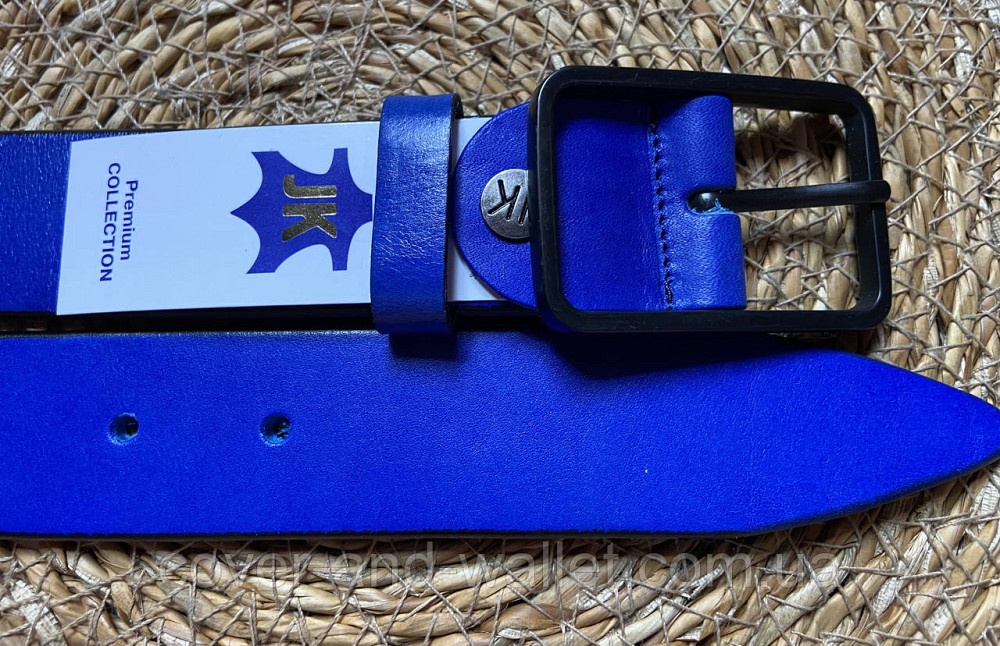 Широкий жіночий ремінь яскраво-синього кольору з натуральної шкіри 35мм PS Leather Київ - фото 3