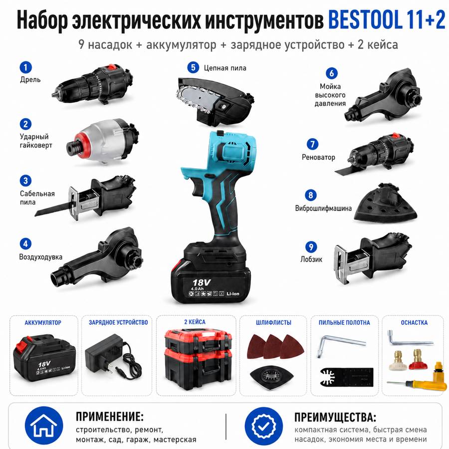 Набор электрических инструментов 11 + 2 набор инструмента (98745500) Киев - изображение 15