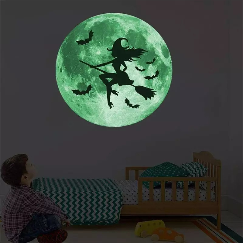 Наклейка на Хэллоуин фосфорная Ведьма 30 см салатовый Киев - изображение 3