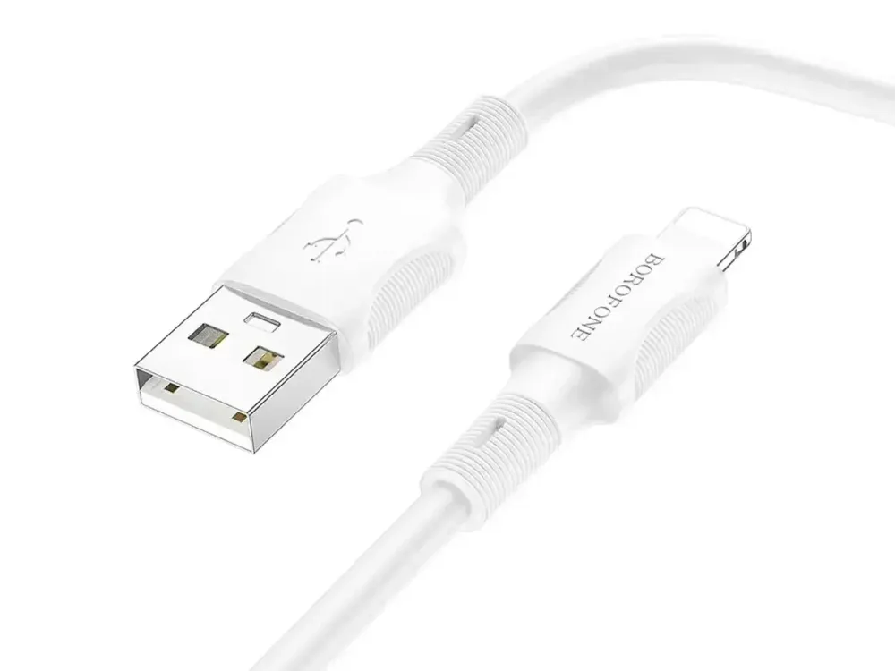 Кабель USB - Lightning Borofone BX80 1м 2.4А швидка зарядка для iPhone iPad шнур із захисним чіпом білий Одеса - фото 3
