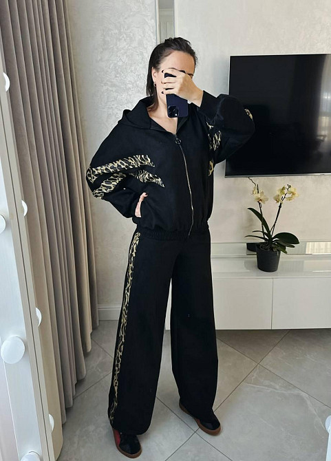 Жіночий стильний повсякденний костюм замша на дайвінзі Чорний, 54/56 Одеса - фото 1