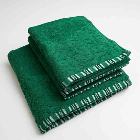 Набор махровых полотенец с орнаментом 3шт GM Textile 50х90см, 50х90см, 70х140см 400г/м2 (Зеленый) Сумы
