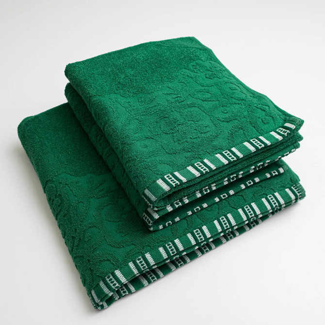 Набір махрових рушників з орнаментом 3шт GM Textile 50х90см, 50х90см, 70х140см 400г / м2 (Зелений) Суми - фото 1
