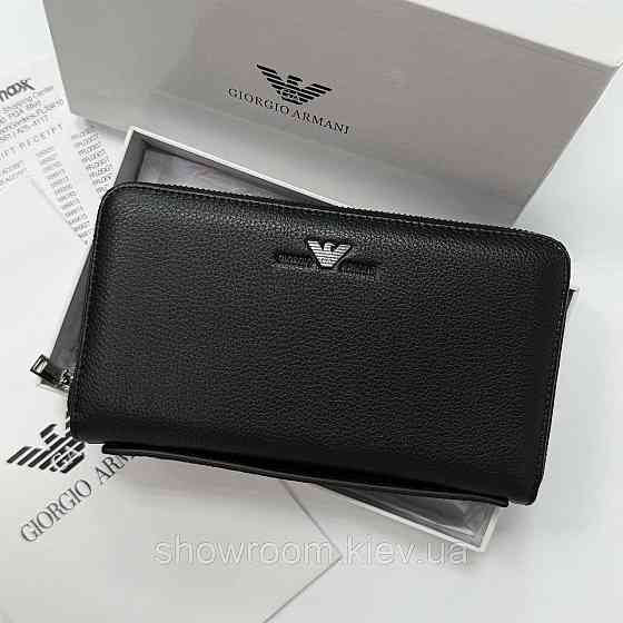 Кожаный брендовый клатч Armani с отделением для телефона (6615) Киев