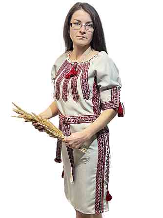 Жіноче вишите традиційне плаття в кольорі беж із регульованою шнурівкою з боків 46 Київ