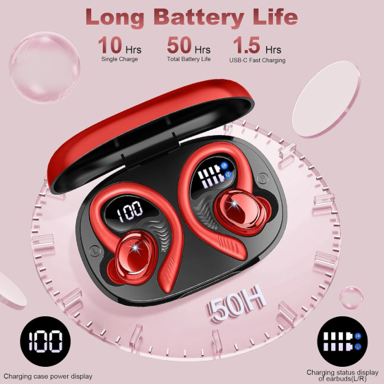 Беспроводные наушники Hupoaf H87 TWS Bluetooth 5.4, ENC, IPX7, 75 часов, USB-C, сенсорное управление, спортивные, Black Киев