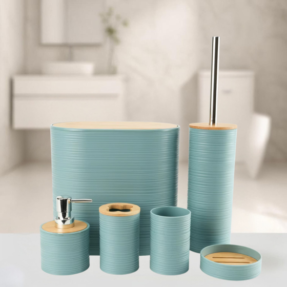 Набор аксессуаров 6в1 для ванной комнаты и душа, урна,дозатор для мыла, мыльница, стаканы,ёршик голубой Каменец-Подольский