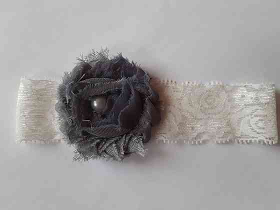 Мереживна дитяча пов'язка сіра - окружність 36-44см, квітка 6см Київ
