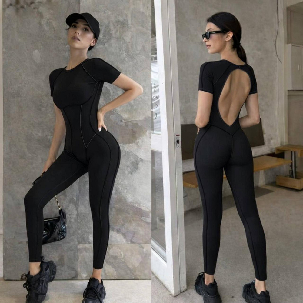 Женский стильный моделирующий комбинезон с эффектом утяжки микродайвинг Черный, 46 Одесса - изображение 1