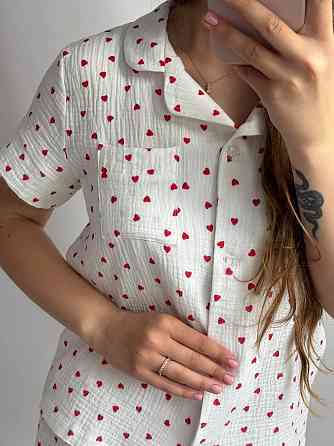 Піжама жіноча шорти і сорочка муслінова Білий серця L Харків