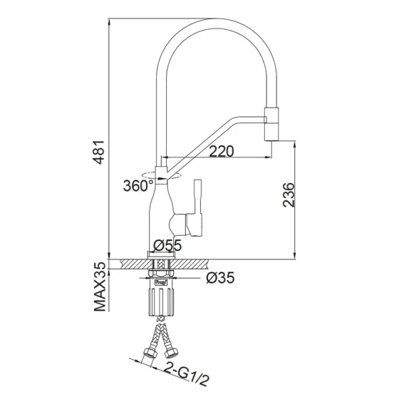 Смеситель для кухни с гибким изливом FRAP F4497-6 черный Киев