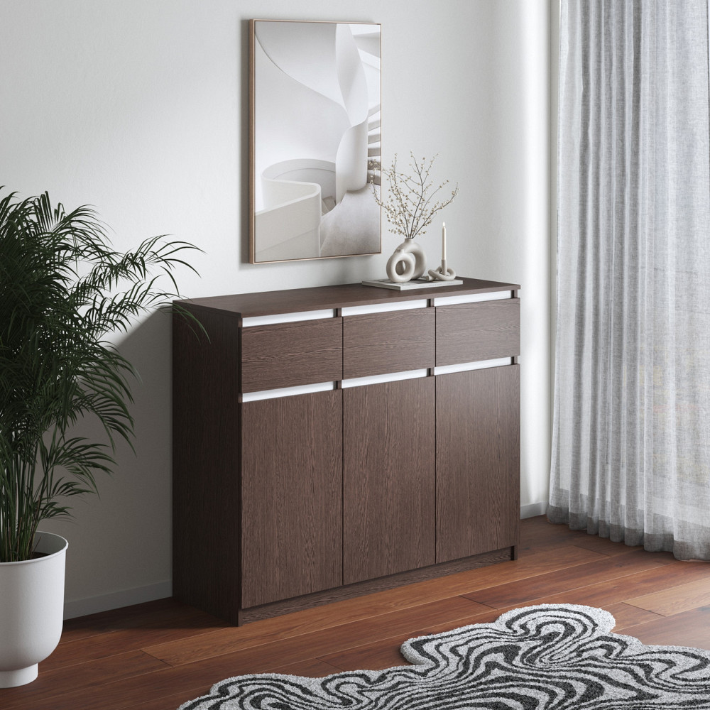 Комод VAYS в спальню, сучасний, без ручок R-33 Венге Темний-Білі планки Львів - фото 1