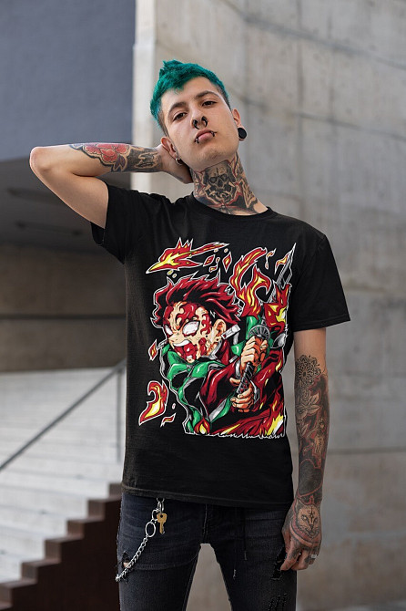 Футболка для хлопчика з аніме принтом Вбивця демонів оверсайз (зріст від 165 до 180) Чорний AnimeJ0371m Дніпро - фото 3