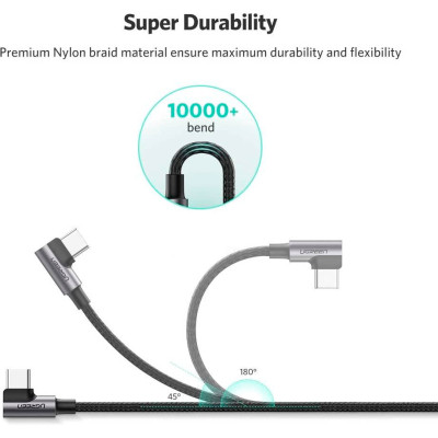 Дата кабель USB 2.0 AM to USB-C 3.0m 3A 90° corner US176 black Ugreen (70875) Вінниця - фото 7