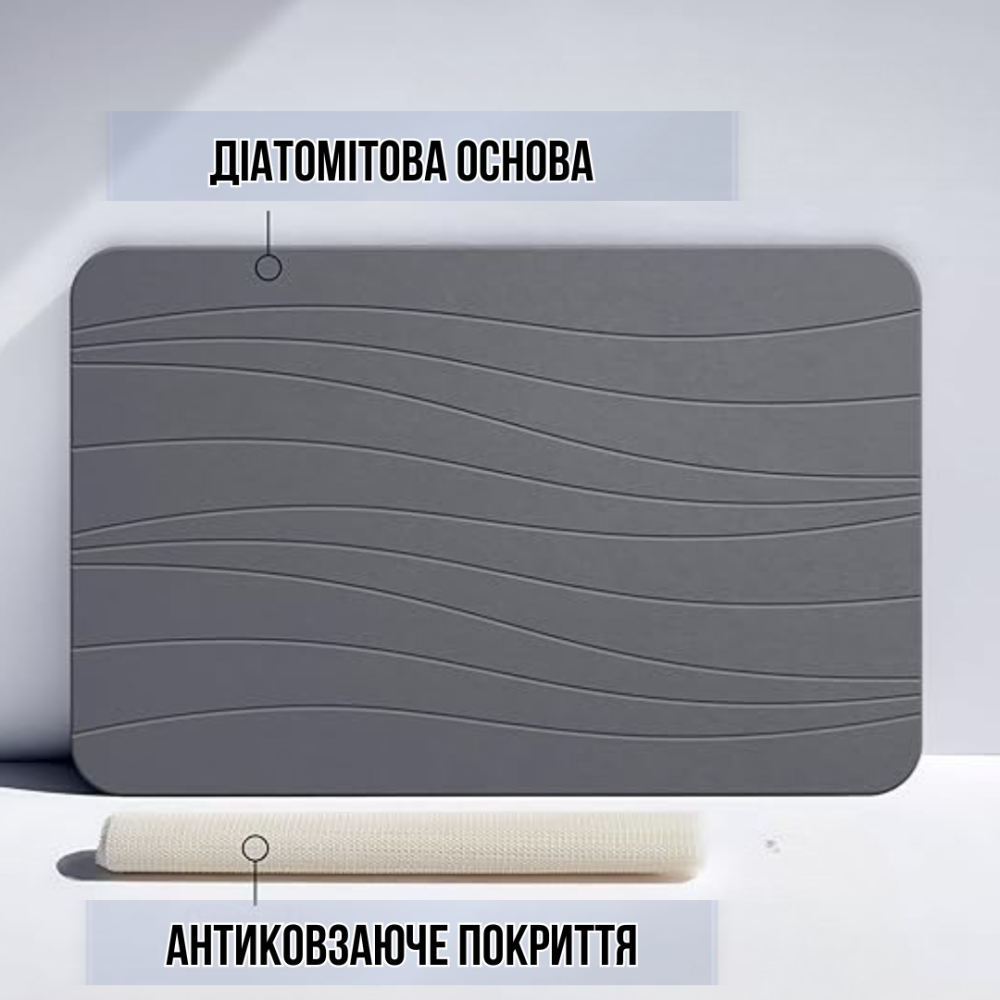 Коврик из диатомита для душа и ванной комнаты, кухни, прихожей, каменный, универсальный серый цвет Каменец-Подольский - изображение 5