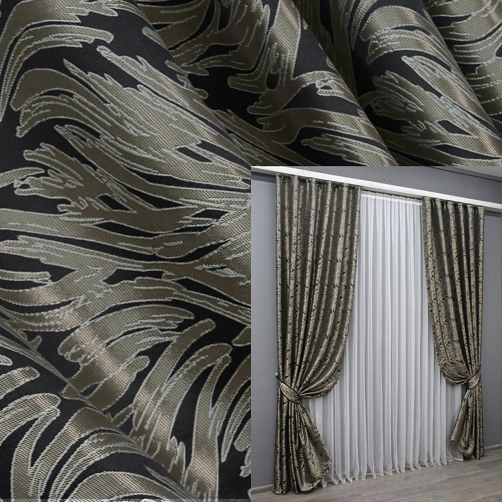 Комплект готовых штор VR-Textil Жаккард Magic № 1611ш Графитовый с бежевым 145х270 см 2 шт (33-0462) Киев - изображение 1