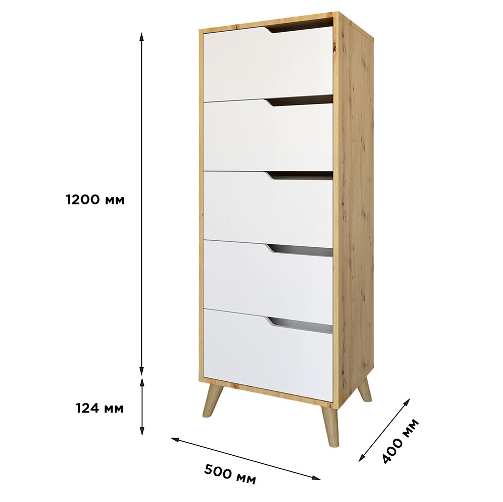 Комод высокий с белыми ножками 5 ящиков М-ЗОН Борн 500 Дуб Артизан/Антрацит (MZN-031100) Львов - изображение 10