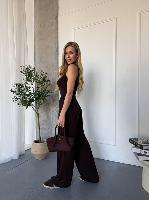 Женский базовый костюм двойка: топ американка и штаны палаццо вискоза Шоколадный, 40/44 Одесса - изображение 8