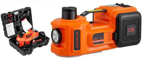 Электрический автодомкрат 3-в-1 BX-481 (5т, 12В), встроенный компрессор, фонарик, высота 450мм, кейс Одесса