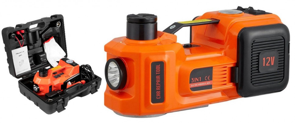 Електричний автодомкрат 3-в-1 BX-481 (5т, 12В), вбудований компресор, ліхтарик, висота 450мм, кейс Одеса - фото 2