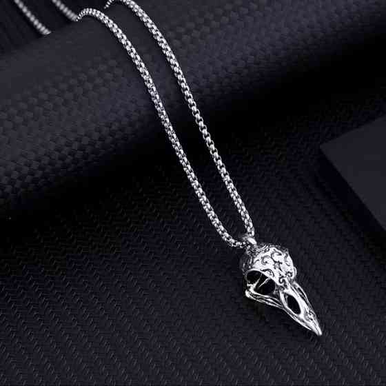 Кулон «Ворон» на серебристой цепочке – готическое ожерелье, мужской аксессуар Киев