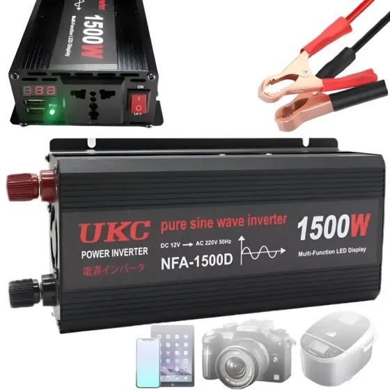 Автомобильный инвертор 1500 Вт, 12–220 В, 2×USB, чистый синус / Преобразователь напряжения / Инвертор для котла и техники Коломия