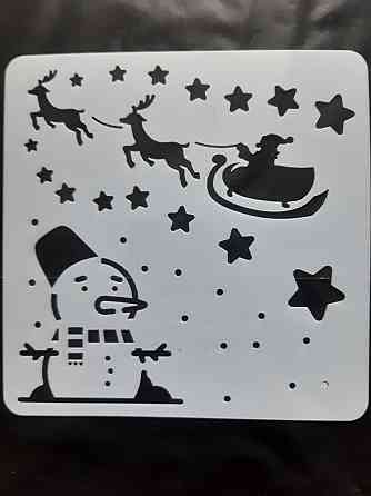Трафарет снеговик и олени 15 на 15 см серый Киев