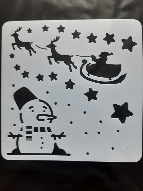 Трафарет снеговик и олени 15 на 15 см серый Киев - изображение 1