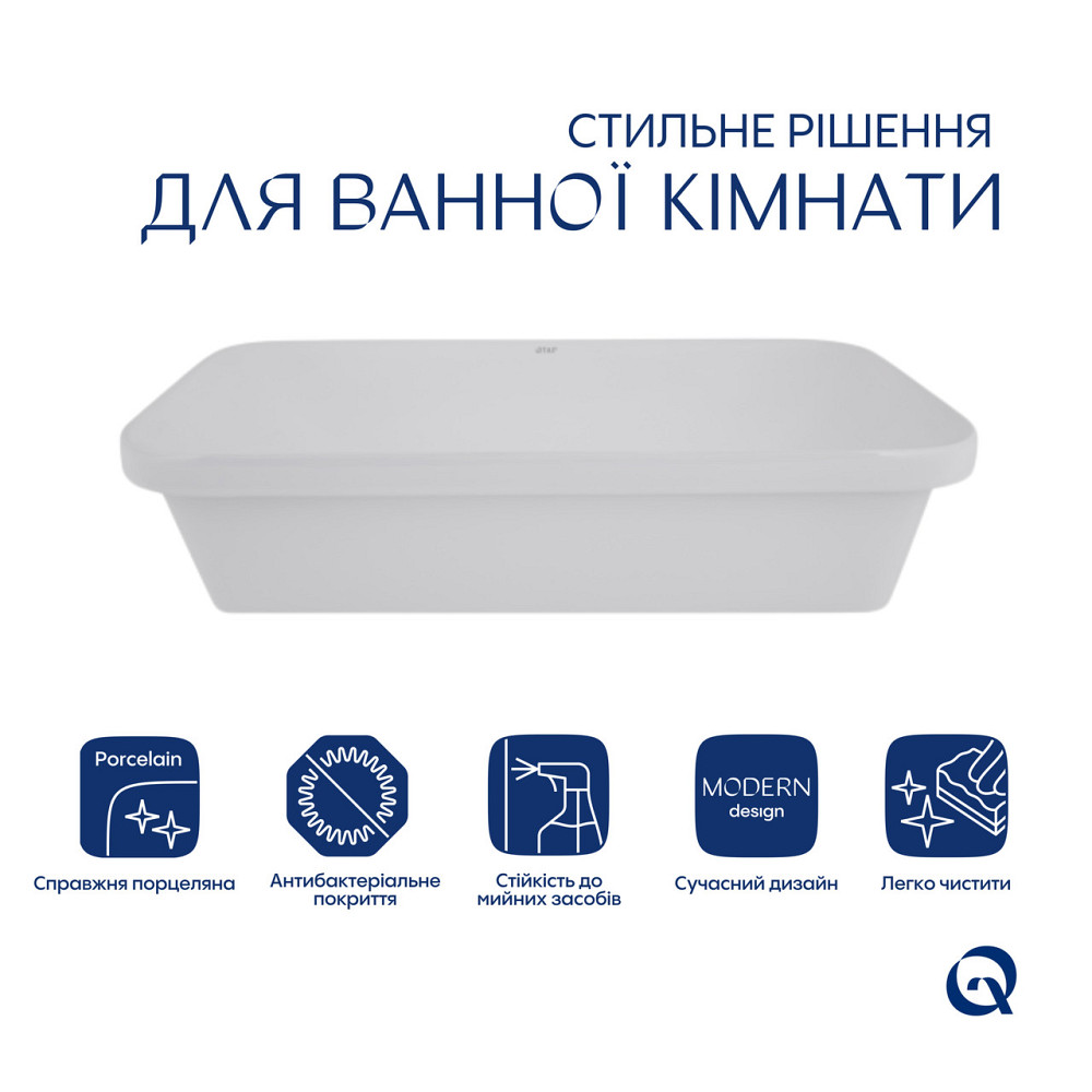 Комплект Qtap Scorpio: Раковина врезная прямоугольная 615х390х150 мм White + Донный клапан PU02 Киев - изображение 3