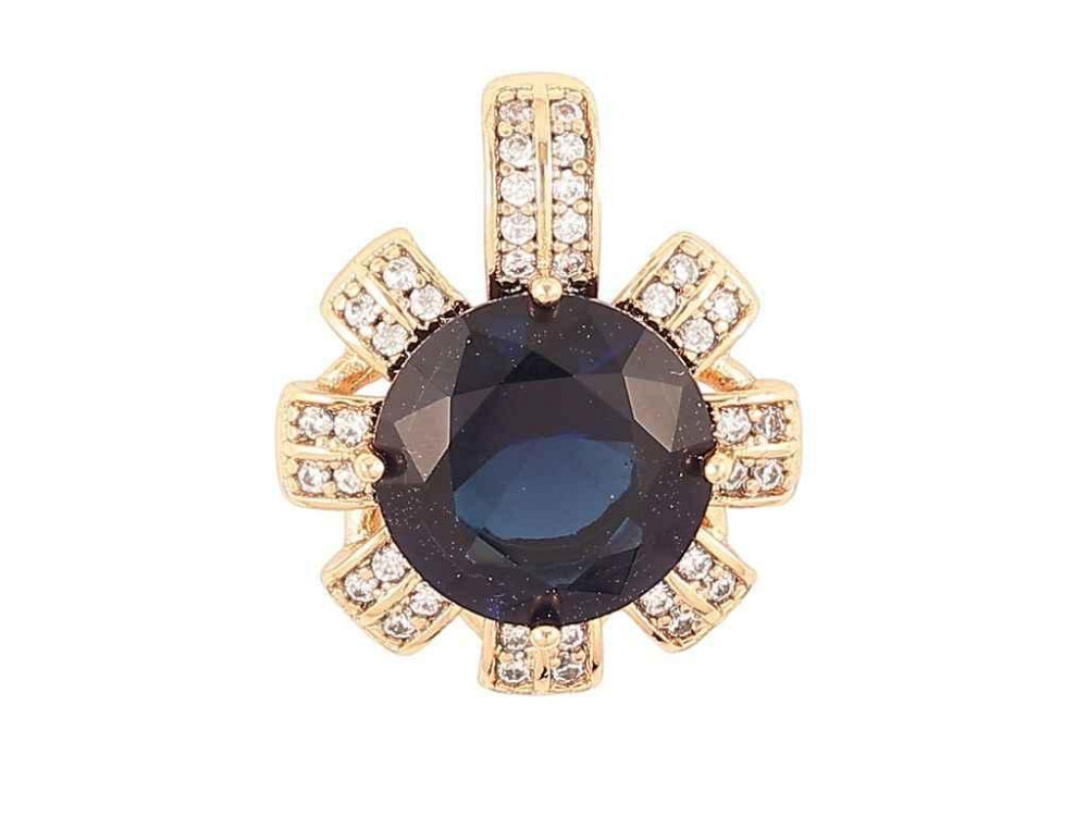 Кулон Позолота 18K «Квіточка з синім фіанітом та інкрустацією цирконієм» для ланцюжка до 5мм (262299) ТМ Київ - фото 1