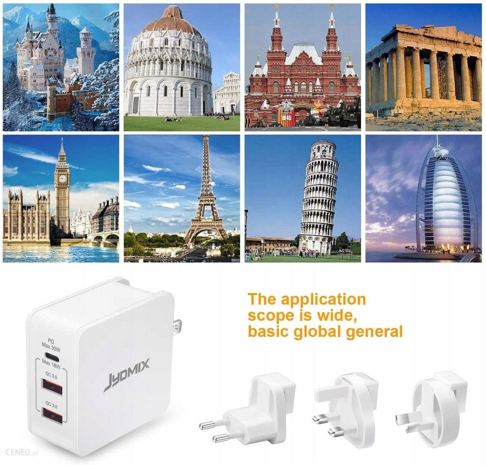 Універсальний мережевий зарядний пристрій JYDMIX (30W, PD3.0, QC3.0) — USB-C + 2xUSB-A, набір перехідників для подорожей Київ - фото 13