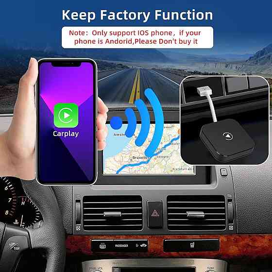 Бездротовий адаптер Carplay NHOPEEW для iPhone, карплей перетворює дротове з'єднання на бездротове в авто, з Wi-Fi Bluetooth Київ