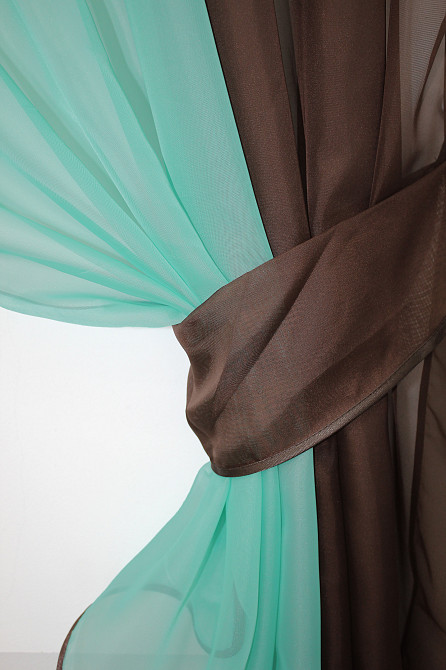 Кухонные шторы VR-Textil № 017к комбинированные с подвязками венге с бирюзовым 270х170 см (52-0319) Киев - изображение 3