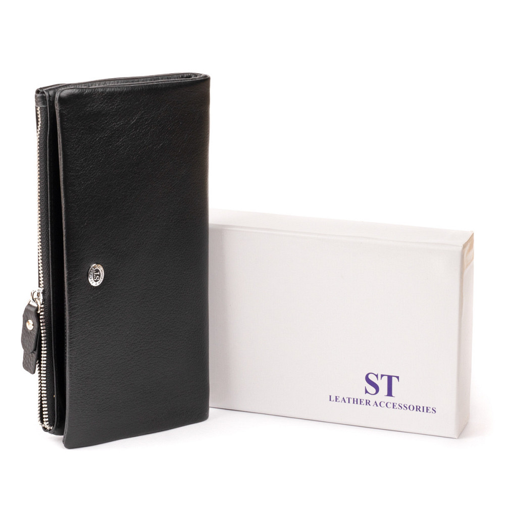 Кошелек-клатч из кожи с карманом для мобильного ST Leather 19310 Черный Киев - изображение 4