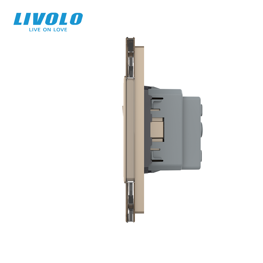LIVOLO Двоклавішний вимикач з подвійною розеткою Livolo золотий скло (VL-C7C2EUK2-13) Коломыя - изображение 8