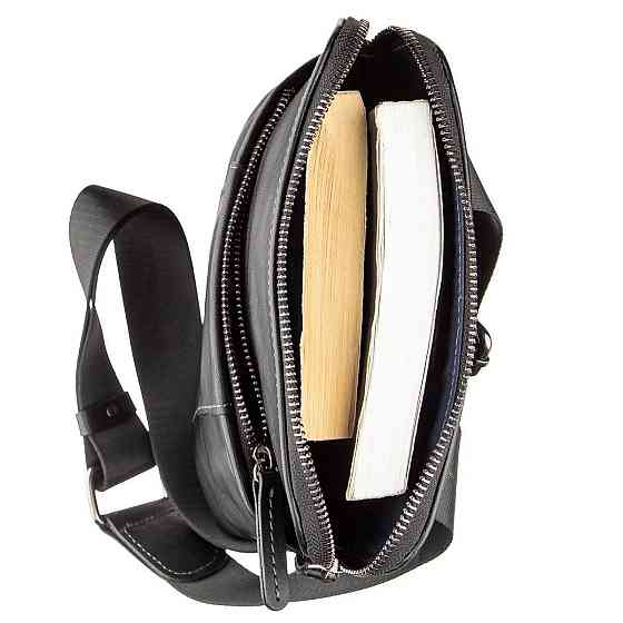 Вертикальний чоловічий месенджер з вінтажній шкіри Shvigel 11177 Чорний Київ