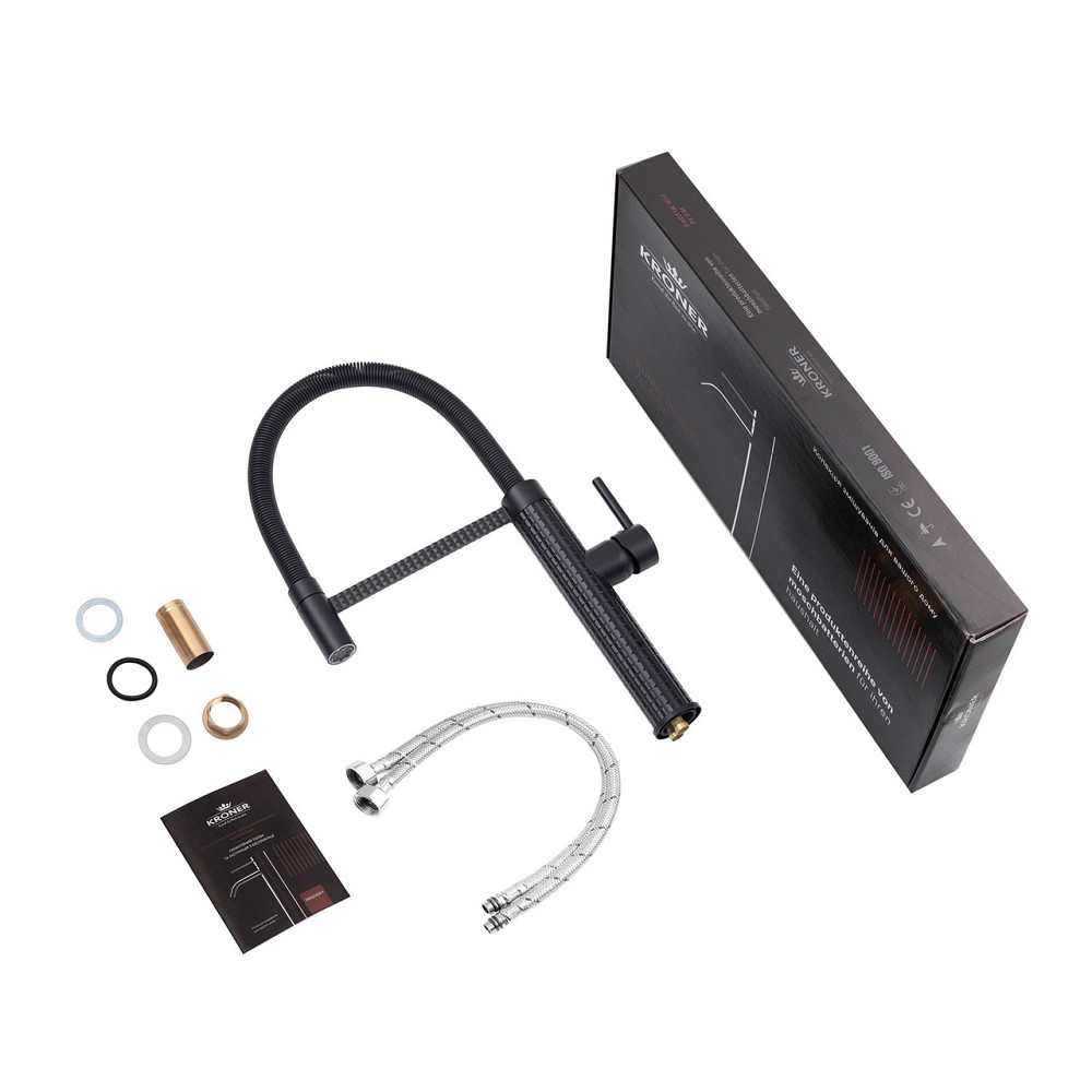 Змішувач для кухні з гнучким виливом Kroner KRP Ersel - SCH03999 чорний Київ - фото 9