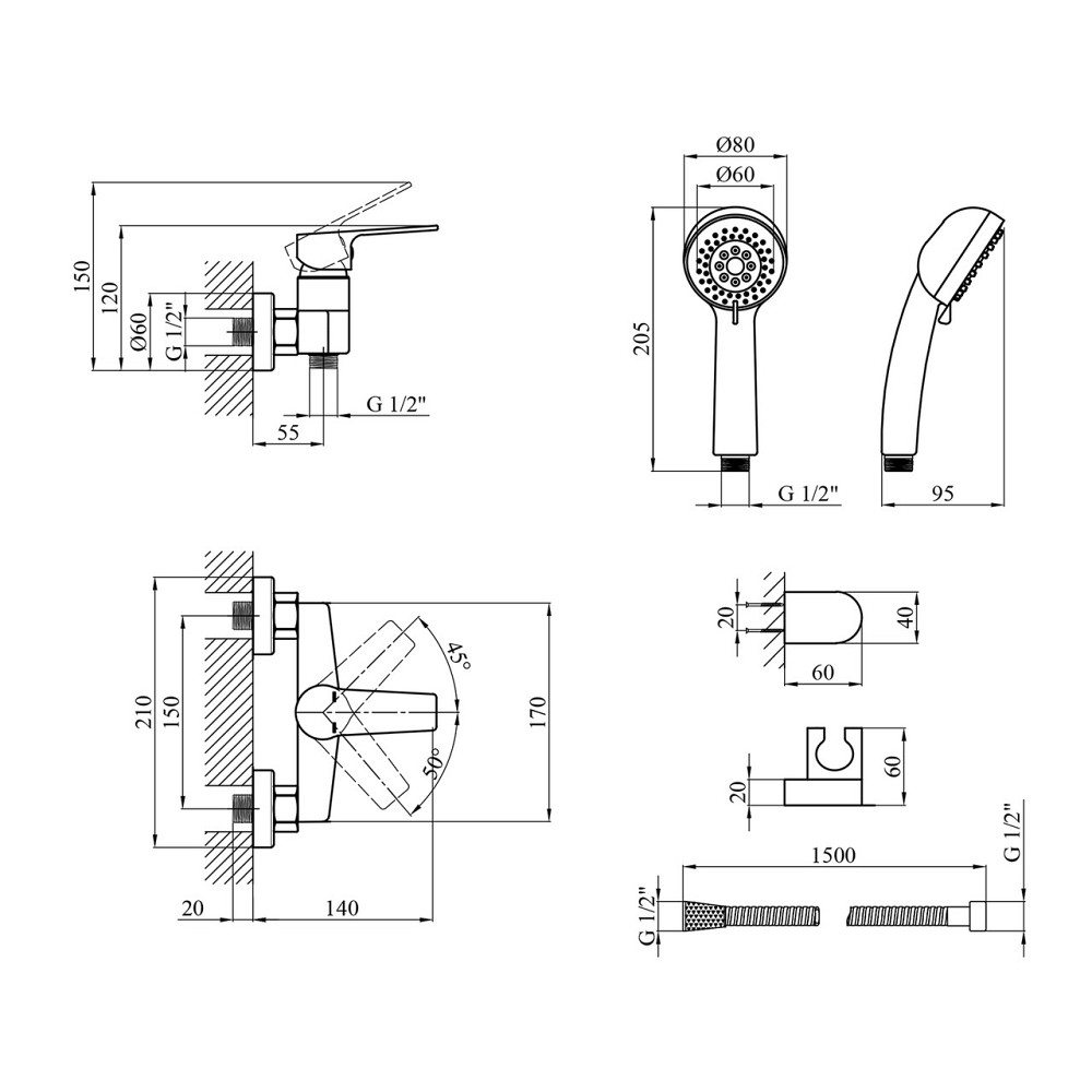 Смеситель для душа Kroner KRP Hagen - C050 с душевым гарнитуром Киев - изображение 7