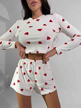 Жіноча стильна домашня принтована піжама плюшевий велюр Молочний Одеса