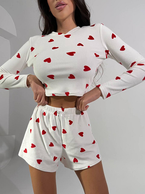 Жіноча стильна домашня принтована піжама плюшевий велюр Молочний Одеса - фото 1