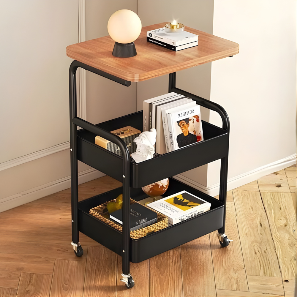 Полка 3-ярусная для хранения,металлическая передвижная тумба для спальни,кухни приставной столик на колесиках Каменец-Подольский - изображение 1