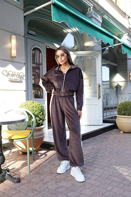 Стильный женский повседневный костюм тройка плотный плюшевый велюр Шоколад, 42/44 Одесса - изображение 7